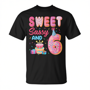 Camiseta con diseño de donuts para el 6º cumpleaños, dulce, atrevida y con temática de donuts, para celebración del 6º cumpleaños, diseño personalizable promocional - Product Image 2