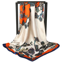 Bufanda cuadrada de seda de marca de lujo para mujer, Hijab con estampado satinado, pañuelo de Pareo musulmán, chal, diadema, 90x90cm