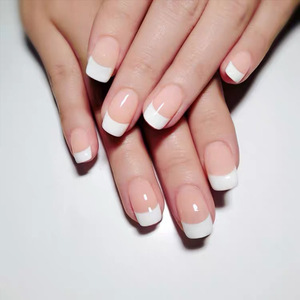 Faux ongles courts style français, 24 pièces, pointes blanches nues naturelles, brillantes, presse sur les ongles, manucure, beauté - Product Image 1