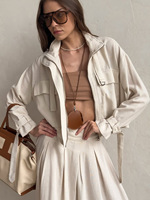 Ensemble jupe deux pièces pour femme, jupe midi plissée beige, veste courte taille haute, tenue vintage d'automne, fabricant en gros