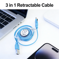 Câble de charge USB rétractable 3-en-1 avec logo personnalisé pour téléphones mobiles – Charge rapide – Cadeau promotionnel