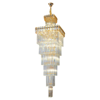 Grand Lustre Suspendu en Cristal à 2 Niveaux, Design Carré Multiples, pour Hôtel, Loft, Appartement, Escalier