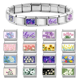 Floral-themed <b>DIY</b> Kawaii-style Multi-function Modular Italian-inspired Interlocking Charms Christian Electroplated Bracelet - Product Image 5