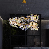 Lustre design moderne en verre de Murano bleu feuille, luminaire suspendu nordique