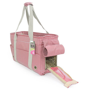 Bolsa de transporte para mascotas, a rayas, suave, portátil, para viajes, para gatos y perros, 41x19x28cm, con puerta de malla y asa. - Product Image 4