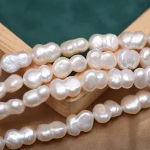 Big Baroque Shape Keshi Pearl Loose Freshwater Pearl in Strand.Nature White Color Peanut Pearl Strands