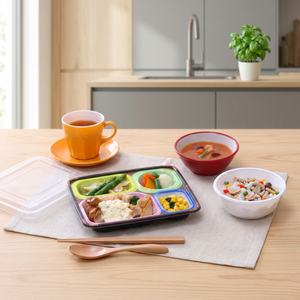 Rectangular <b>Plastic</b> Bento <b>Box</b> 4 Compartment Microwave Safe Portable Food Container Cute Design Multifunctional Japan Style BPA - Product Image 2