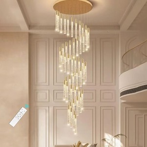 Moderno lujo vestíbulo escalera colgante tubo de cristal colgante luz Oro Grande largo candelabro personalizado para Villa - Product Image 1