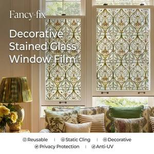 Autocollants de fenêtre en film PVC Fancyfix Modern Honeysuckle Ogee (non autocollants) pour isolation thermique et décoration de vitres - Product Image 1