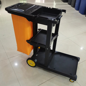 Multi-purpose <strong>Plastic</strong> 3 Shelves Hotel Housekeeping Cleaning Janitor Cart Folding <strong>Trolley</strong> Cart With Whole Set Cleaning Tools