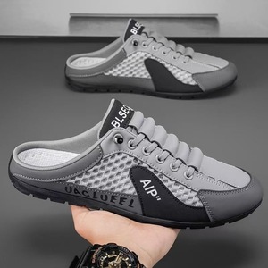 Men Mesh <b>Half</b> <b>Slip</b> On Mules Shoes Breathable Lace Up Closed Toe Casual Outdoor Walking Men Slippers - Product Image 5