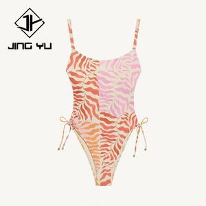 Traje de Baño de una Pieza con Estampado de Playa Personalizado, con Cordón Lateral Acanalado, Traje de Baño de una Pieza de Nailon de Lujo - Product Image 5