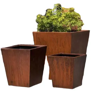 bonsai tree flower stand Garden Metal Corten Steel Rusty Rectangular Design Planter Pot