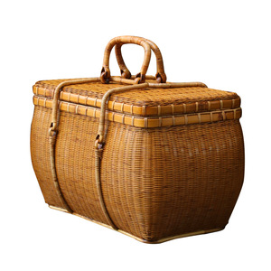Rattan Woven Tea Storage <b>Box</b> 20-35L Rectangle Handle Portable Travel Bag Food Container Business <b>Gift</b> - Product Image 5