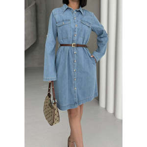 Robe chemise longue en jean boutonnée pour femme - Product Image 5