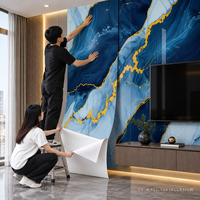 Papier peint adhésif en marbre bleu foncé, feuilles de mousse PET XPE de 1,8 mm pour la rénovation de la chambre à coucher