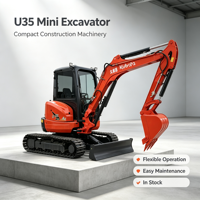 Mini-excavatrice hydraulique Kubota U35 à balayage zéro, 3,5 tonnes, moteur diesel D1703, flèche déportée, machine de construction compacte