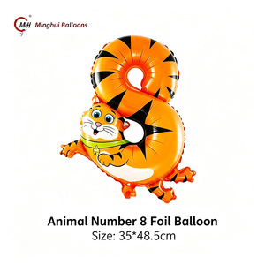 Globos de Número del 0 al 9 con Diseño de Animales de Dibujos Animados, Globos de Mylar con Temática de Zoológico y Jungla, Decoración para Fiestas de Primer Cumpleaños y Baby Shower, Inflables con Helio - Product Image 3