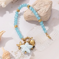 Bracelet Perles en Acier Inoxydable avec Breloques Coquillages et Pierres Naturelles Colorées Série Océan pour l'Été