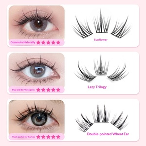 Faux cils semi-faits <span class=keywords><strong>à</strong></span> la main <span class=keywords><strong>à</strong></span> double pointe en poils synthétiques effet épi de blé, bande transparente en plastique, épaisseur 0,12 mm, tige naturelle rigide - Product Image 5