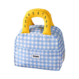 Dream Insulated Lunch Bag Blue Checkered Pattern Thickened Handheld Bento Bag For Office Students Daily Use - Product Image 3