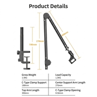 Support de microphone stable avec ressort de tension intégré, charge de 1,5 kg, bras de micro à pince pour studio et diffusion en direct