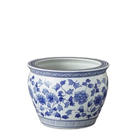 Grand pot à fleurs en céramique bleu et blanc de style chinois antique, pot à bonsaï en grès, décoration de jardin d'intérieur