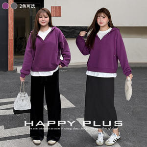 Sudadera con Capucha Forrada de Polar Happy Plus, Morado Gris Oscuro, Talla Grande, Cálida para Invierno, Corte Holgado, Prenda Casual para Mujer - Product Image 3