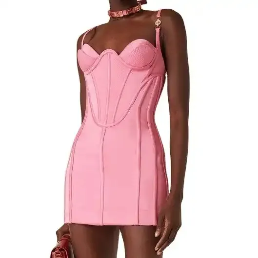 custom lady elegant casual summer pink corset Binding club party fashion luxury Strapless women sexy bodycon mini bandage dress
