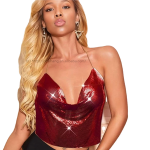 Wholesale Customized Women's Halter Solid Color Sleeveless Metallic Sexy Hot Vest <b>Top</b> Fashion - Product Image 1