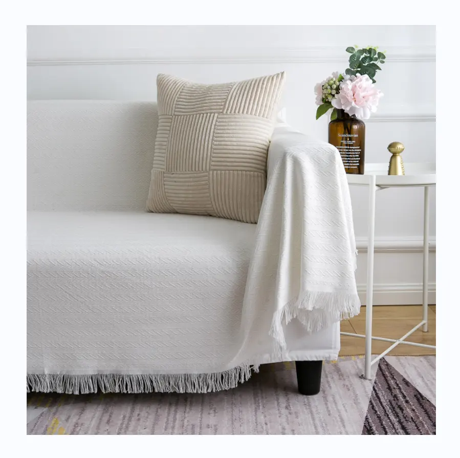 Capa reversível tamanho grande de algodão, venda no atacado, cor sólida, sofá em algodão, borlas, cobertor