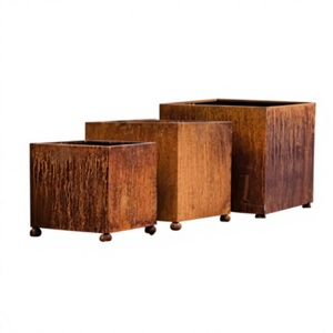 <b>Square</b> Shape Handmade Vintage Design Industrial Outdoor Large Rustic Finishing Metal Iron Planters <b>Set</b> of 3 At Cheap Price - Product Image 3