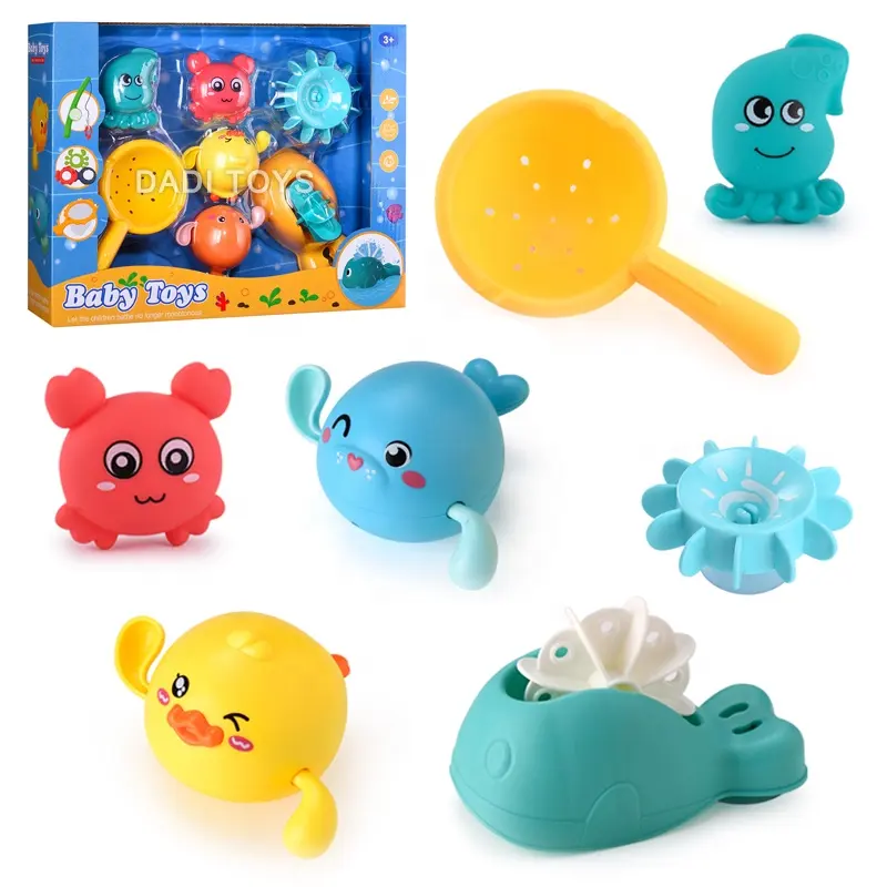 Juego de pesca de plástico para niños, juguete de baño de silicona, Animal