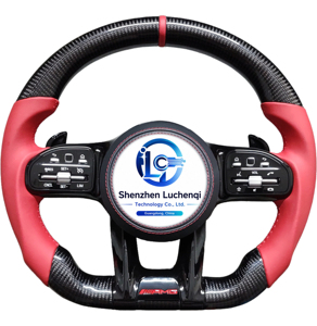 Volante de Fibra de Carbono Real Estilo OEM con Empuñadura Forrada en Cuero Compatible con <span class=keywords><strong>Mercedes</strong></span> AMG C <span class=keywords><strong>E</strong></span> G CLA CLS, Instalación sin Cortes - Product Image 1