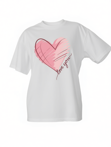 T-shirt da donna bianca a maniche corte con stampa a cuore, girocollo in cotone, vestibilità casual regolare, primavera estate, confortevole e traspirante in jersey - Product Image 1