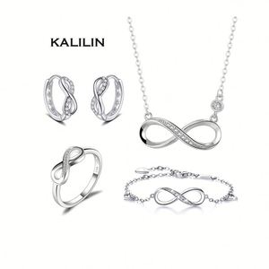 Ensemble de bijoux pour femmes Forever Love Infinite Love, collier, boucles d'oreilles et bague en argent 925 plaqué rhodium, pour mariage, fiançailles et fêtes - Product Image 1