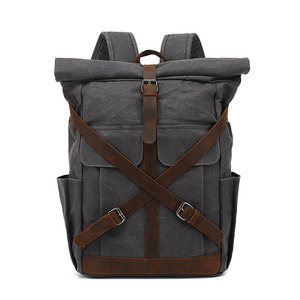 Zaino Vintage in Tela con Cinghie in Pelle, Impermeabile, per Uomo e Donna, per Uso Quotidiano e Viaggi - Product Image 1
