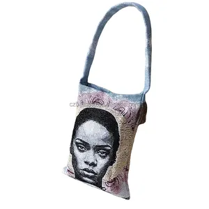 Bolso de mano con tapiz personalizado para mujer, bolsa de mano jacquard, estilo mensajero, mochila de hombro