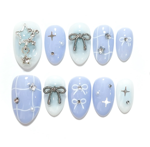 <span class=keywords><strong>Uñas</strong></span> Postizas Reutilizables con Diseño de Corazón y Lazo para San Valentín, Forma Almendrada Corta/Media, Cobertura Completa, con Pegamento, para Uso en Salón, Venta al Por Mayor - Product Image 5