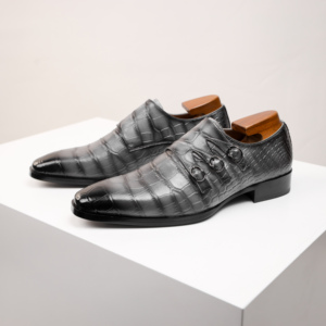 Mocassins à bout pointu grande taille pour hommes 2026 – Nouvelles chaussures d'été respirantes en cuir pour affaires et occasions formelles avec sangles de moine gaufrées - Product Image 5
