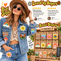 Patch brodé rétro en gros, motif Hippie Paix Amour Fleur Arc-en-ciel Groovy, thermocollant ou à coudre