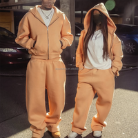 Ensemble de survêtement molletonné épais de haute qualité, pantalon de jogging ample et sweat à capuche zippé, pour le sport et le fitness, uni et vierge, coupe oversize