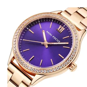 原装品牌迷你福克斯MF0043L不锈钢手链时尚女性石英表紫色表盘奢华女士腕表