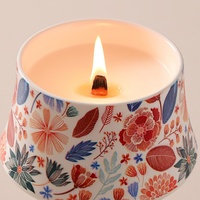 Abat-jour en céramique à motif floral vintage, bougie d'aromathérapie, support rond en bois massif pour l'éclairage d'ambiance de la chambre