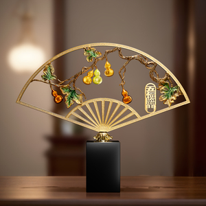 Nouvelle Sculpture Décorative en Métal Style Chinois Cinq Bénédictions, en forme de Gourde et d'Éventail, pour Meuble TV de Salon - Product Image 3