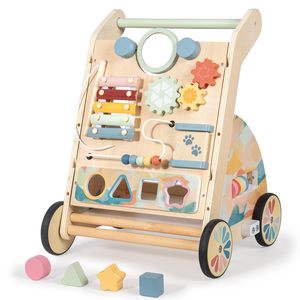 Trotteur Bébé en Bois Double Face 4 en 1 avec Grandes Roues, Aide à la <span class=keywords><strong>Marche</strong></span> et <span class=keywords><strong>Chariot</strong></span> Amovible - Product Image 1