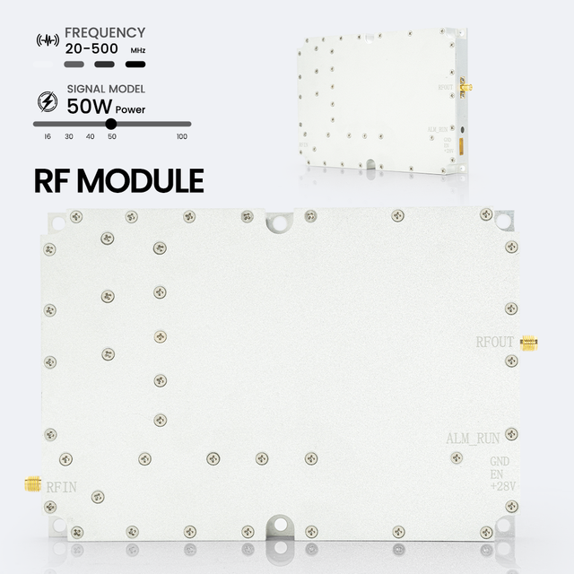 RF Anti Module Anti-drone Module 50W 20-500MHz Broadband Amplifier RF Power Measurement System FPV RF Signal Characterization