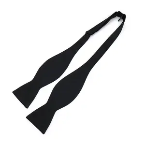 Luxury Silk Material Made Custom Solid Design Black Color Plain Men Polyester Bow Ties