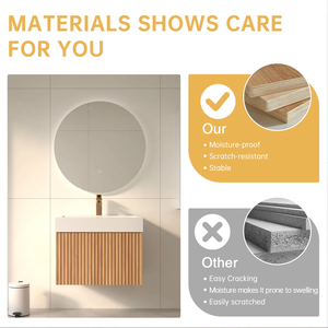 Mueble <span class=keywords><strong>de</strong></span> Baño Flotante Moderno con Gabinete <span class=keywords><strong>de</strong></span> Madera Acanalado, Cajón <span class=keywords><strong>de</strong></span> Almacenamiento Grande y Lavabo <span class=keywords><strong>de</strong></span> Piedra Artificial para Renovación <span class=keywords><strong>de</strong></span> Baños - Product Image 5