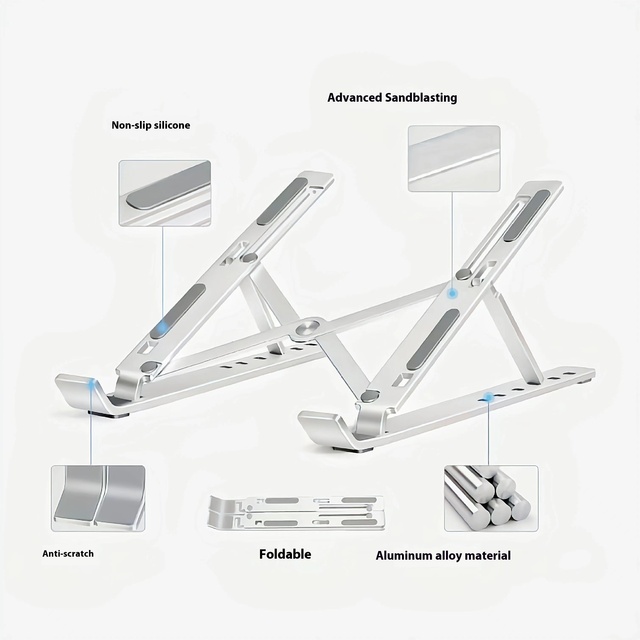 N3 Aluminum Alloy Laptop Stand Foldable Portable Base Cooling Pad with High Bracket Provides Stable Desktop Computer Support